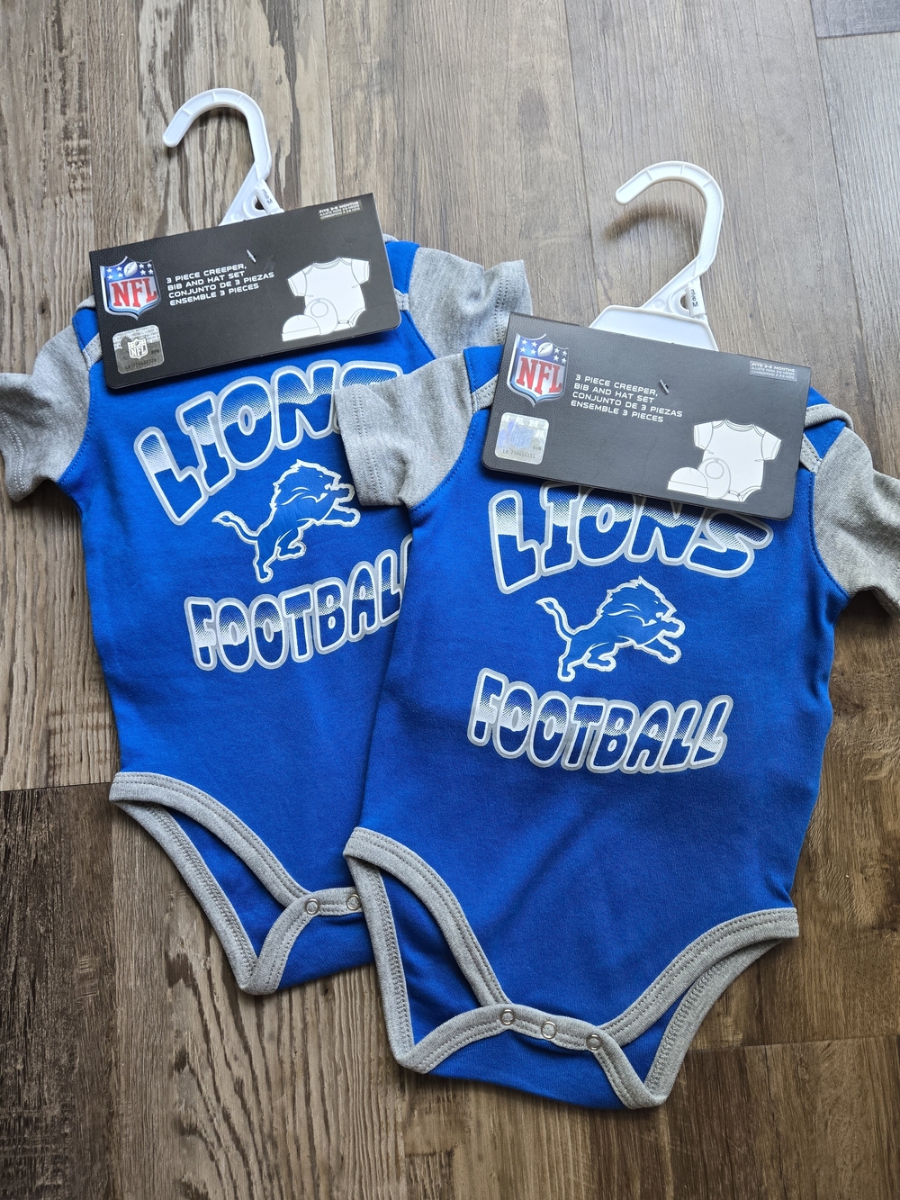 NFL Detroit Lions Royal Blue & Gray Baby Bodysuit Set